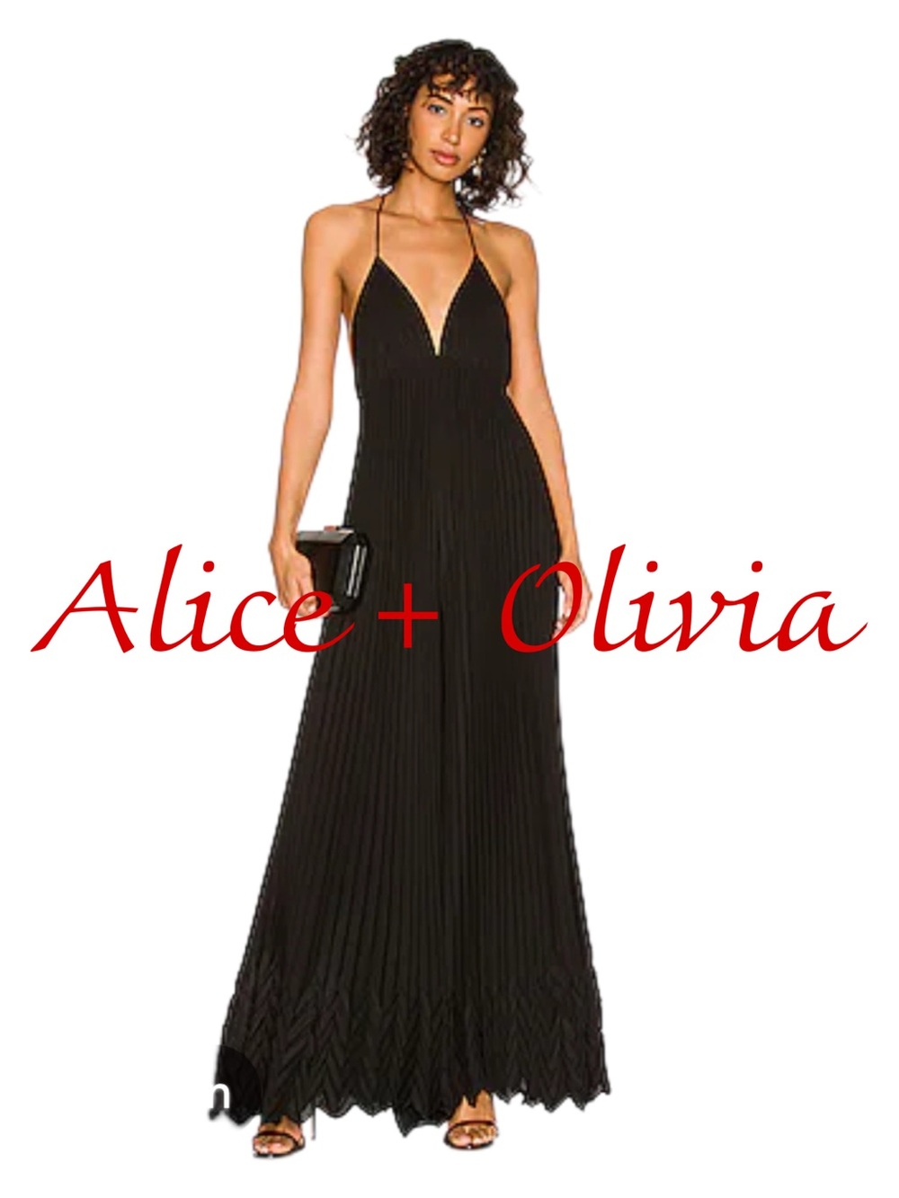 Alice + Olivia Black Pleated Halter Jumpsuit